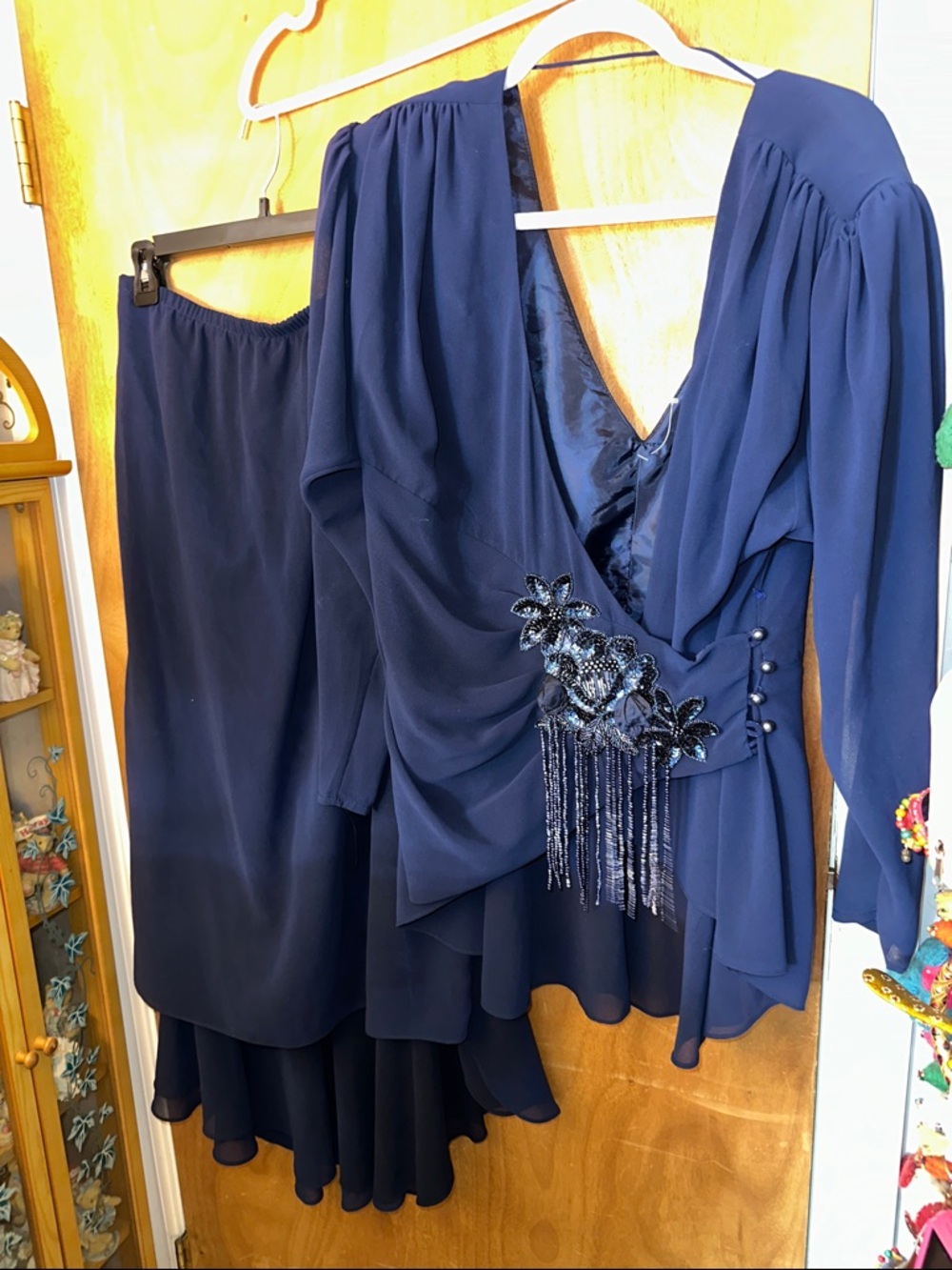 Navy Beaded Two-Piece Evening Skirt Set